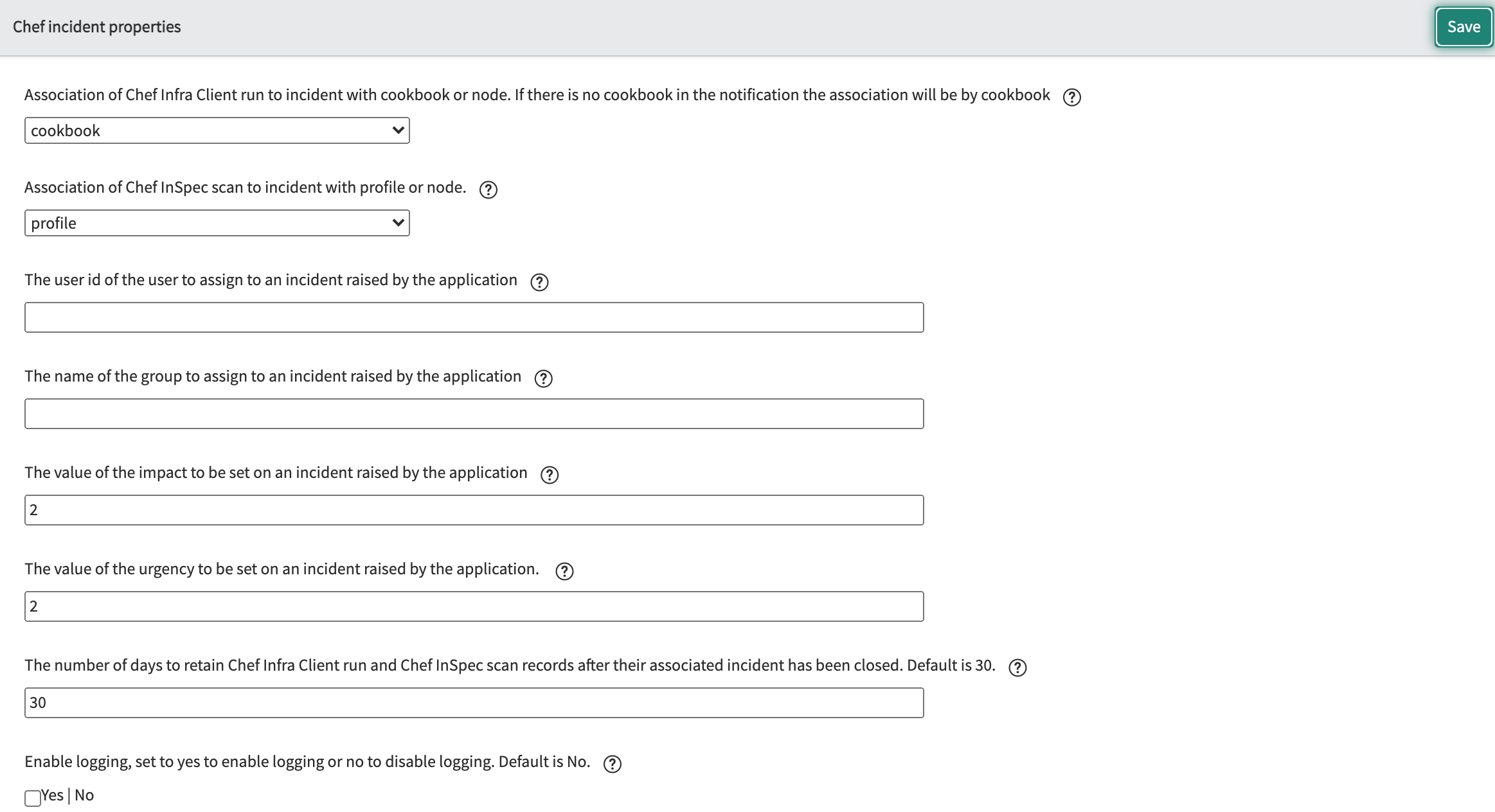 ServiceNow Configuration Page